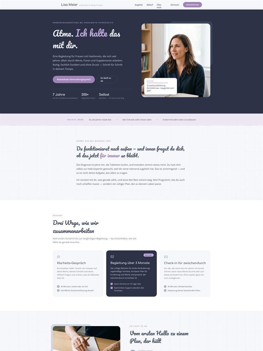 Fertige Landingpage der Beispiel-Marke Lisa, gebaut aus dem Brand Board