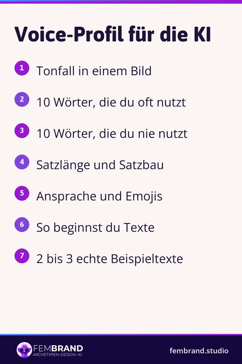 KI Content: Voice-Profil in 7 Bausteinen, damit die KI wie du schreibt